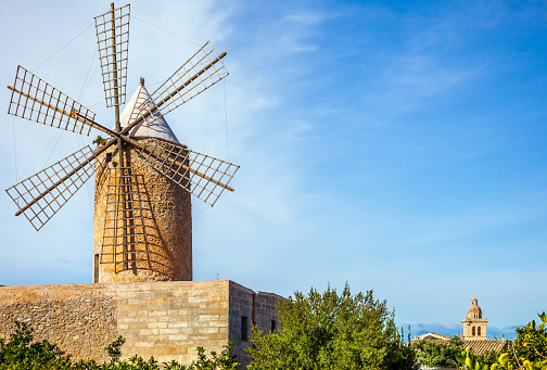 An old windmill in Algadia Mallorca Spain