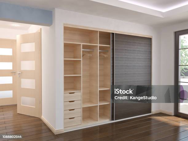 Wardrobe Sliding Doors Stock Photo - Download Image Now - Closet, Furniture, Door