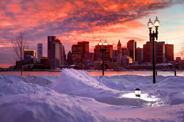 inverno em boston - boston winter snow massachusetts - fotografias e filmes do acervo