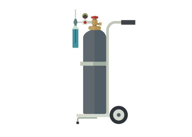 illustrazioni stock, clip art, cartoni animati e icone di tendenza di tubo di ossigeno e il suo carrello, semplice illustrazione - bombola di ossigeno