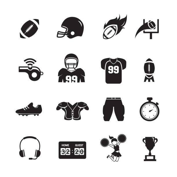 illustrations, cliparts, dessins animés et icônes de icônes de football américain - casque de protection au sport