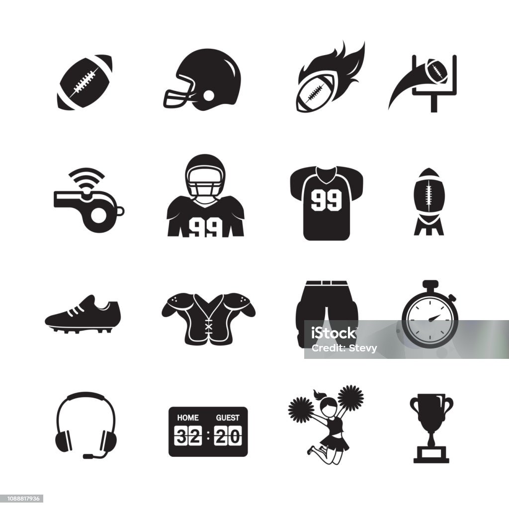 American Football Icons American Football Icons, Set of 16 editable filled, Simple clearly defined shapes in one color, Vector American Football - Sport stock vector