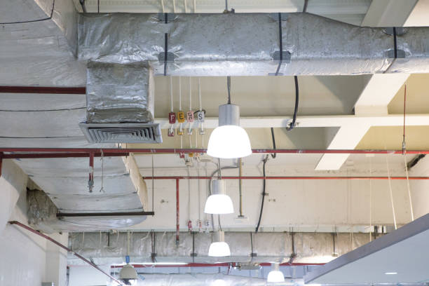istock Pipes of air conditioning and ceiling electric system 1088831144