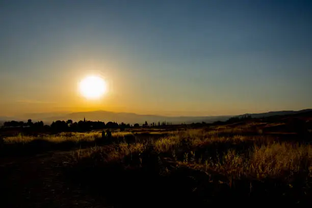 Photo of The beautiful landscape of valley in Pamukkale during the sunset