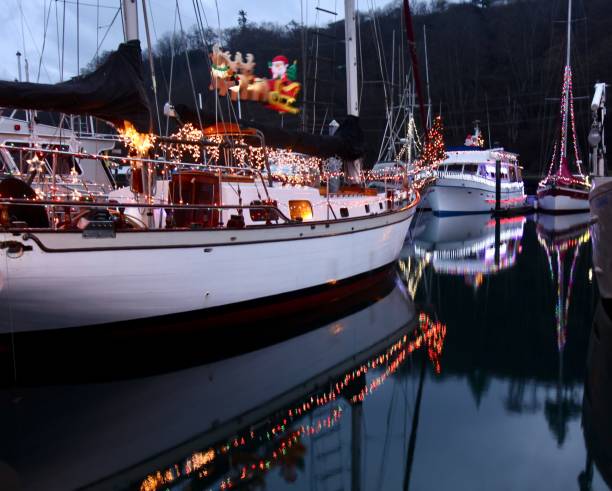 istock Christmas Lights On Boats In The Harbor 1088842386