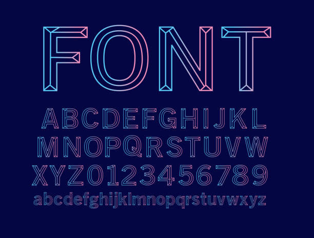 Wireframe outline bevelled 3D alphabet design set Vector illustration of a Wireframe 3D alphabet lettering design set. EPS 10 cg letter stock illustrations