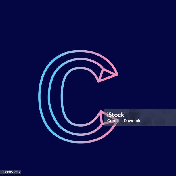 Wireframe Outline Letter C Bevelled 3d Alphabet Design Stock Illustration - Download Image Now