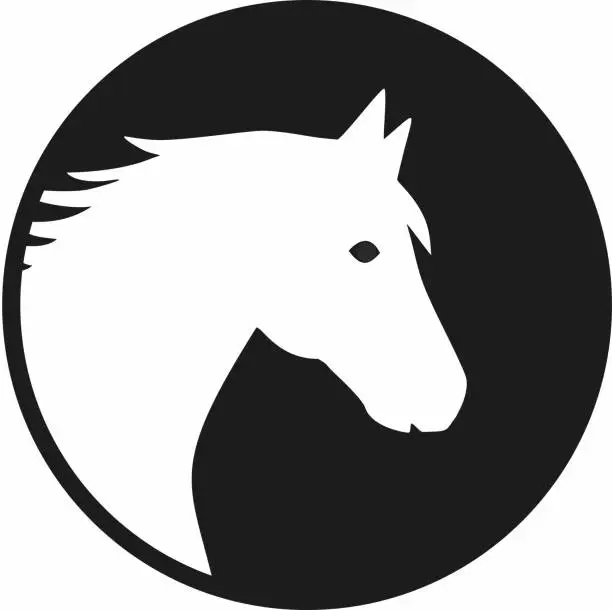 Vector illustration of Vector illustration. Horse head in cirkel black and white.