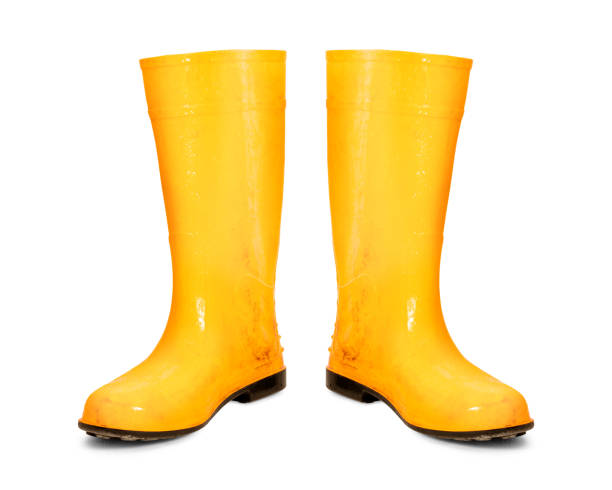 istock Yellow rubber boots isolated on white background. Dirty boots. ( Clipping path ) 1088860188