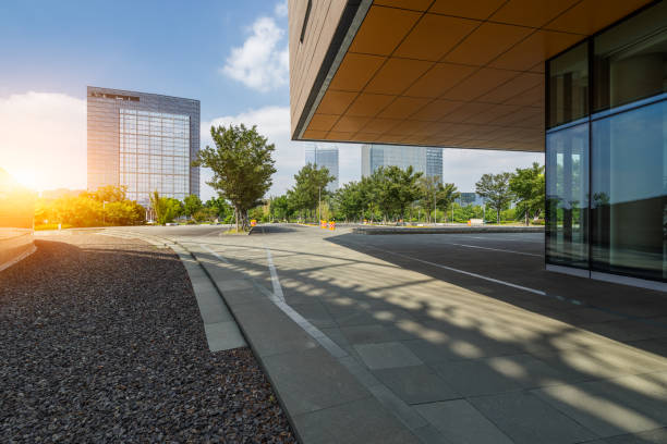 istock Empty brick road nearby office building 1088860192