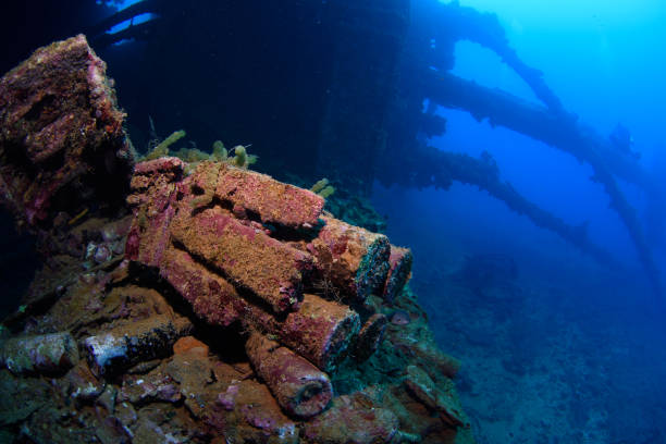 istock Artillery shells on the Toa Maru Shipwreck, a Japanese passenger/cargo ship sunk by American dive bombers in Second World War, Gizo, Western Province, Solomon Islands, South Pacific Ocean 1088860330