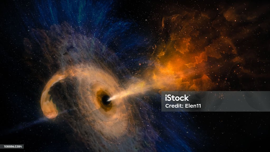 Abstract space wallpaper. Black hole with nebula over colorful stars and cloud fields in outer space. Elements of this image furnished by NASA. Black Hole - Space Stock Photo