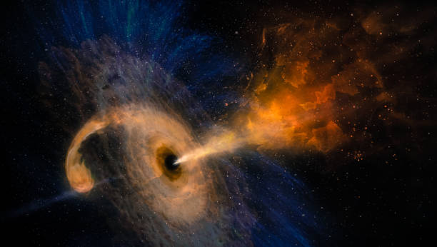 Abstract space wallpaper. Black hole with nebula over colorful stars and cloud fields in outer space. Elements of this image furnished by NASA. stock photo