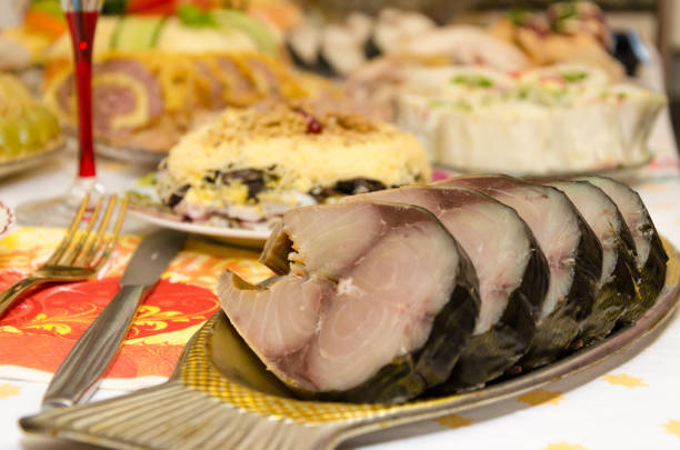 The festive table is full of delicious food and beautifully decorated.