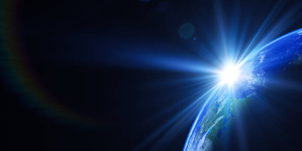 amanecer en el espacio - satellite view earth globe sunrise fotografías e imágenes de stock