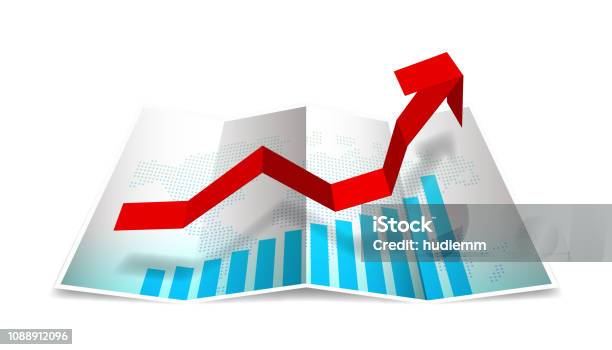 Vector Folded Bar Graph With World Map Isolated Stock Illustration - Download Image Now - China - East Asia, Growth, Analyzing