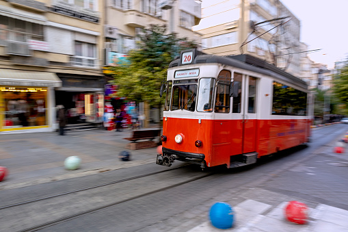 Porto, Portugal - 12 May 2015: The vintage tram in Porto, Portugal