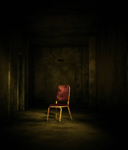 3d rendering of an old chair in haunted house or asylum