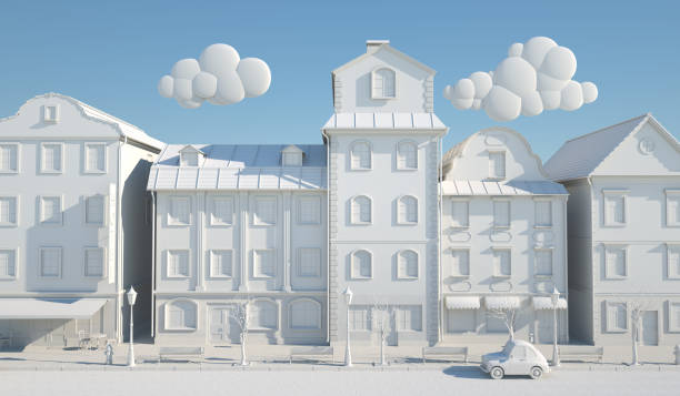 White Paper Style Old town. White Paper Style Old town. 3D illustration white buildings stock pictures, royalty-free photos & images
