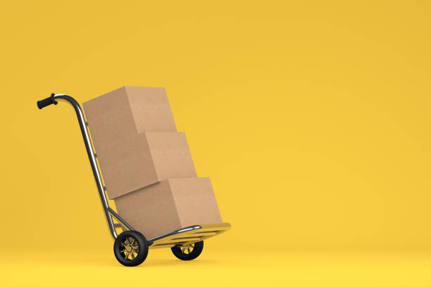 картонные коробки на ручном грузовике - unpacking moving office container moving house стоковые фото и изображения