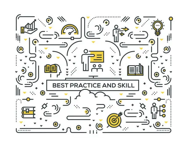 Vector illustration of BEST PRACTICE AND SKILL LINE ICONS PATTERN DESIGN