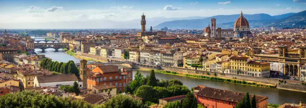 Photo of panoramic view of Florence Skyline at Sunset. Italy