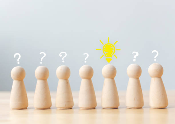 istock Creative thinking different new idea concept. Human wood with light bulb, question mark icon. Copy space for your text 1088925870