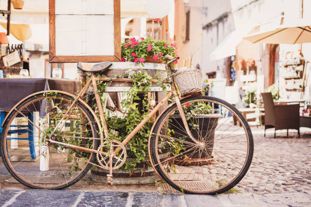 Beautiful street with retro bike in Italy