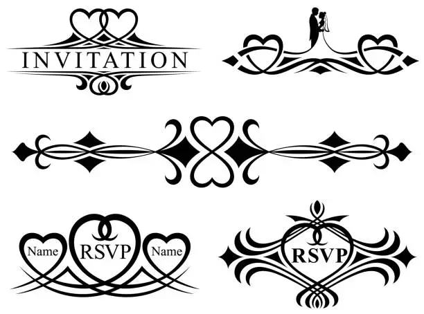 Vector illustration of Ornate Wedding Invitation Header Scrolls
