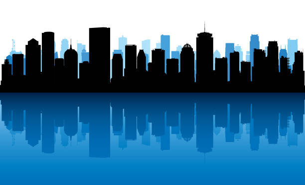 бостон скайлайн (все здания являются поместными и полными) - boston skyline night silhouette stock illustrations