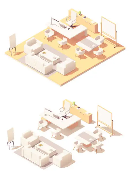 Vector illustration of Vector isometric executive office interior