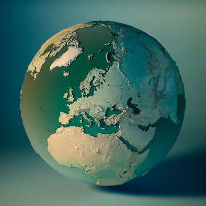 Europe Globe 3D Render of the Planet Earth, Depth of field effect.\nMade with Natural Earth. URL of source data: http://www.naturalearthdata.com\nRelief texture SRTM data courtesy of NASA. URL of source image: http://reverb.echo.nasa.gov\nThe source data is in the public domain.