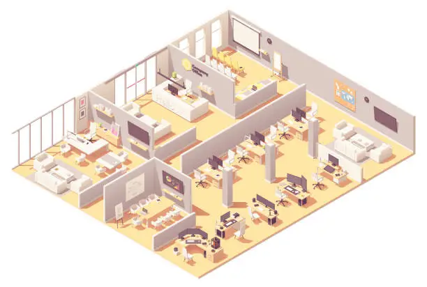 Vector illustration of Vector isometric office interior