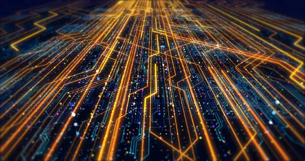 Photo of Futuristic Circuit Board Render With Bokeh Effects