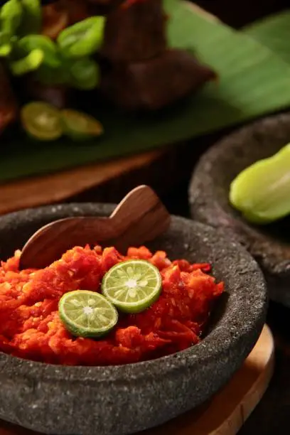 Photo of Sambal Ulek Terasi, the Indonesian Spicy Condiment of Red Chili with Fermented Shrimp Paste
