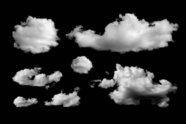 istock Set of different clouds isolated on black background 1088965546