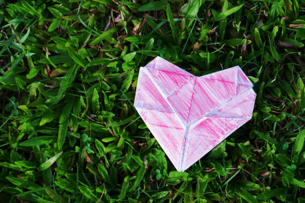 istock paper heart on green leaf background (Valentine day) 1088986148