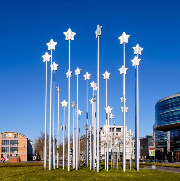 Sculpture with 35 aluminium stars by Maura Biava in Maastricht, to commemorate the tenth anniversary of the Maastricht Treaty, the basis of the European Union