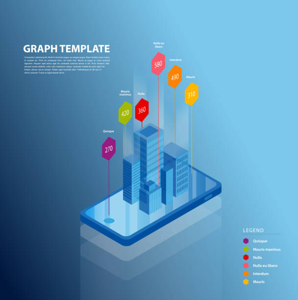 istock Isometric smartphone vector illustration background template with colorful charts coming out of the screen. 1088990748
