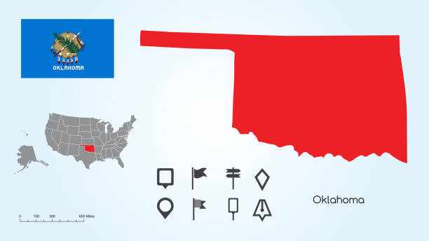 Map of The United States with the Selected State of Oklahoma And Oklahoma Flag with Locator Collection Map of The United States of America with the Selected State of Oklahoma And Oklahoma Flag with Locator Collection. oklahoma state flag stock illustrations