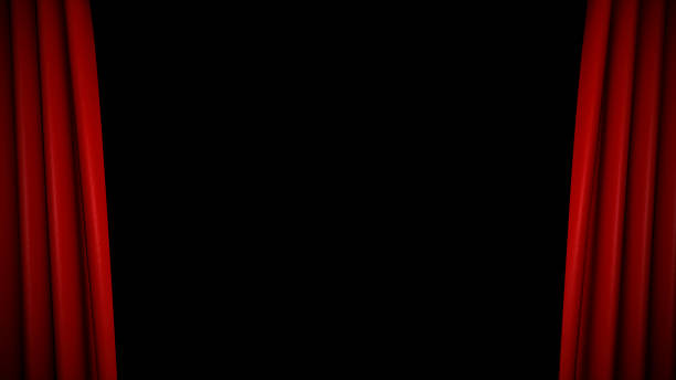 High-resolution 3D animation of the red velvet theatre curtains opening/closing