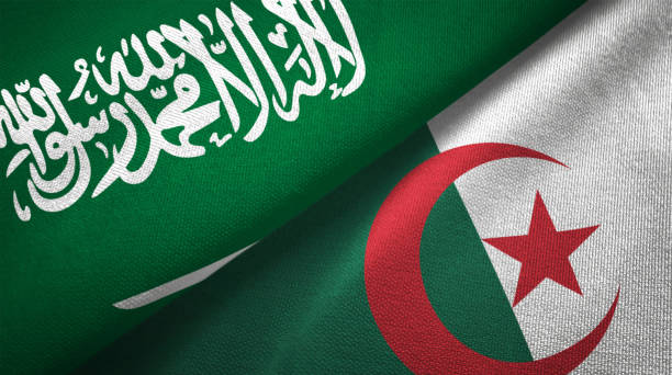 istock Algeria and Saudi Arabia two flags together realations textile cloth fabric texture 1089001224