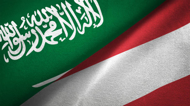 istock Austria and Saudi Arabia two flags together realations textile cloth fabric texture 1089001246