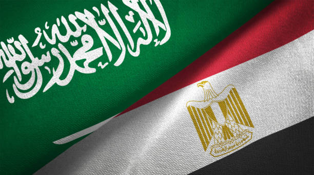 Egypt and Saudi Arabia two flags together realations textile cloth fabric texture Egypt and Saudi Arabia flag together realtions textile cloth fabric texture egyptian flag stock pictures, royalty-free photos & images