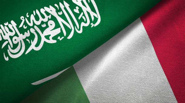 istock Italy and Saudi Arabia two flags together realations textile cloth fabric texture 1089001618