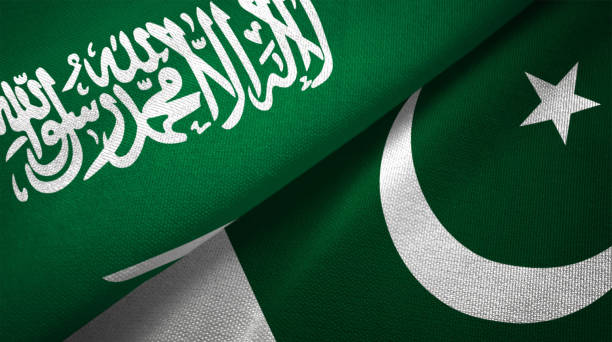 istock Pakistan and Saudi Arabia two flags together realations textile cloth fabric texture 1089002820