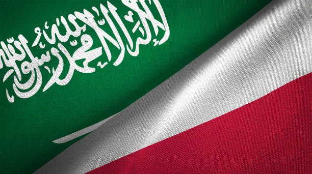 istock Poland and Saudi Arabia two flags together realations textile cloth fabric texture 1089002860