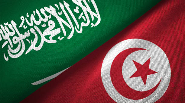 istock Tunisia and Saudi Arabia two flags together realations textile cloth fabric texture 1089003088