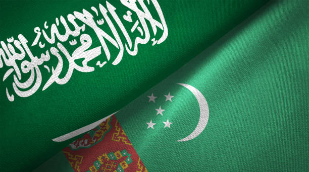 istock Turkmenistan and Saudi Arabia two flags together realations textile cloth fabric texture 1089003094