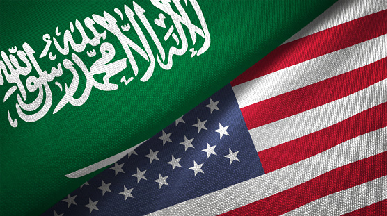 Estados Unidos y Arabia Saudita dos banderas juntos relaciones textil tela textura de la tela photo